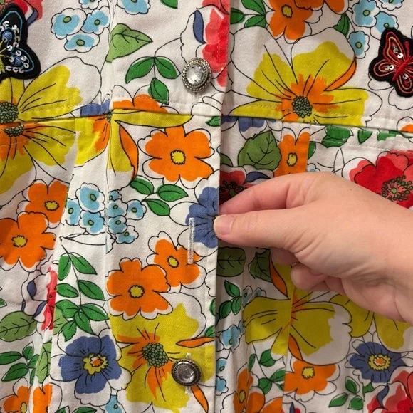 Vintage 90s butterfly appliqué floral shirt jacket, large - Picture 9 of 12